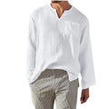 Men's Full Size Casual Notched Linen Long Sleeve Top Plus Size
