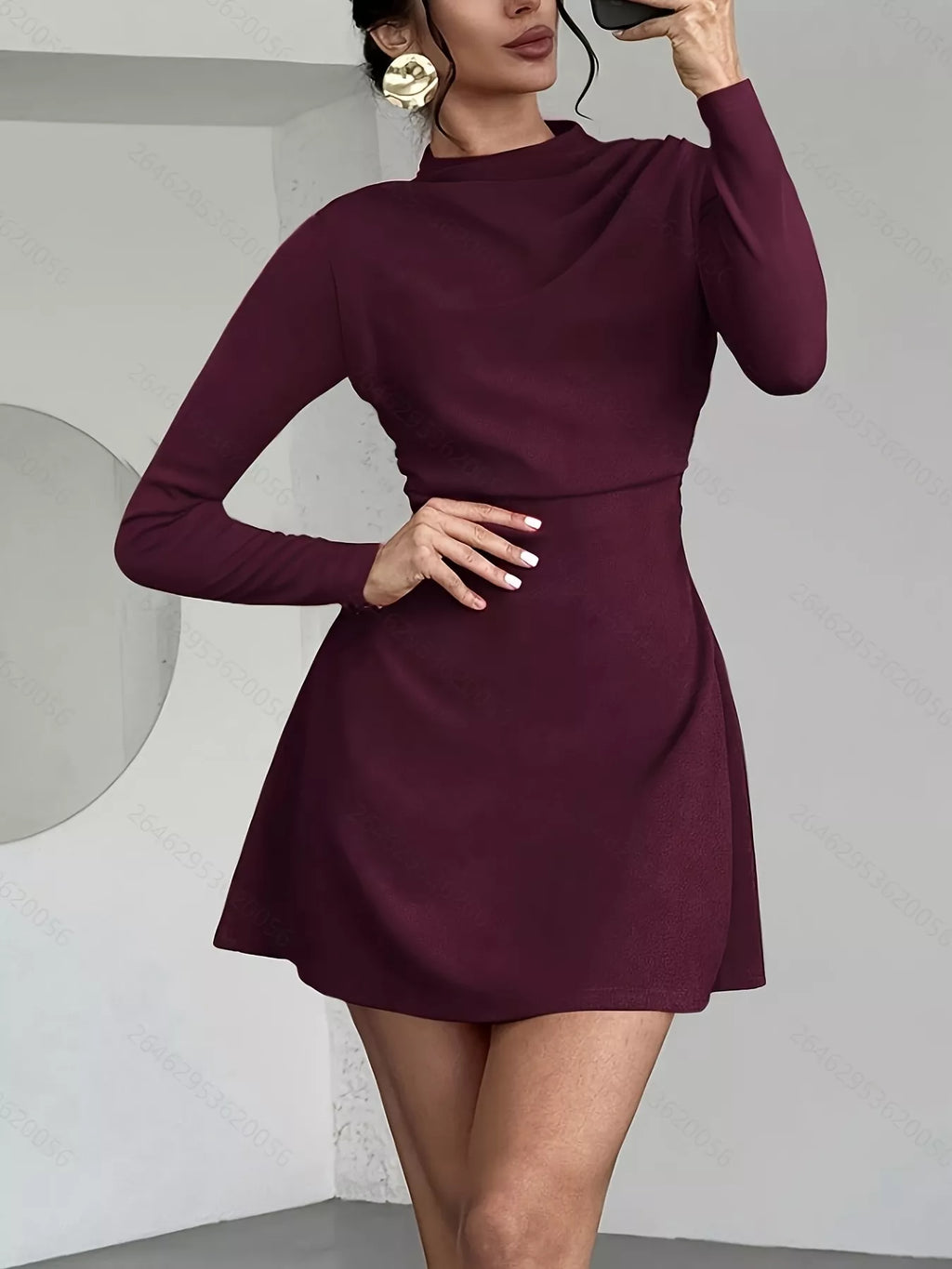 Mock Neck Long Sleeve Mini Dress