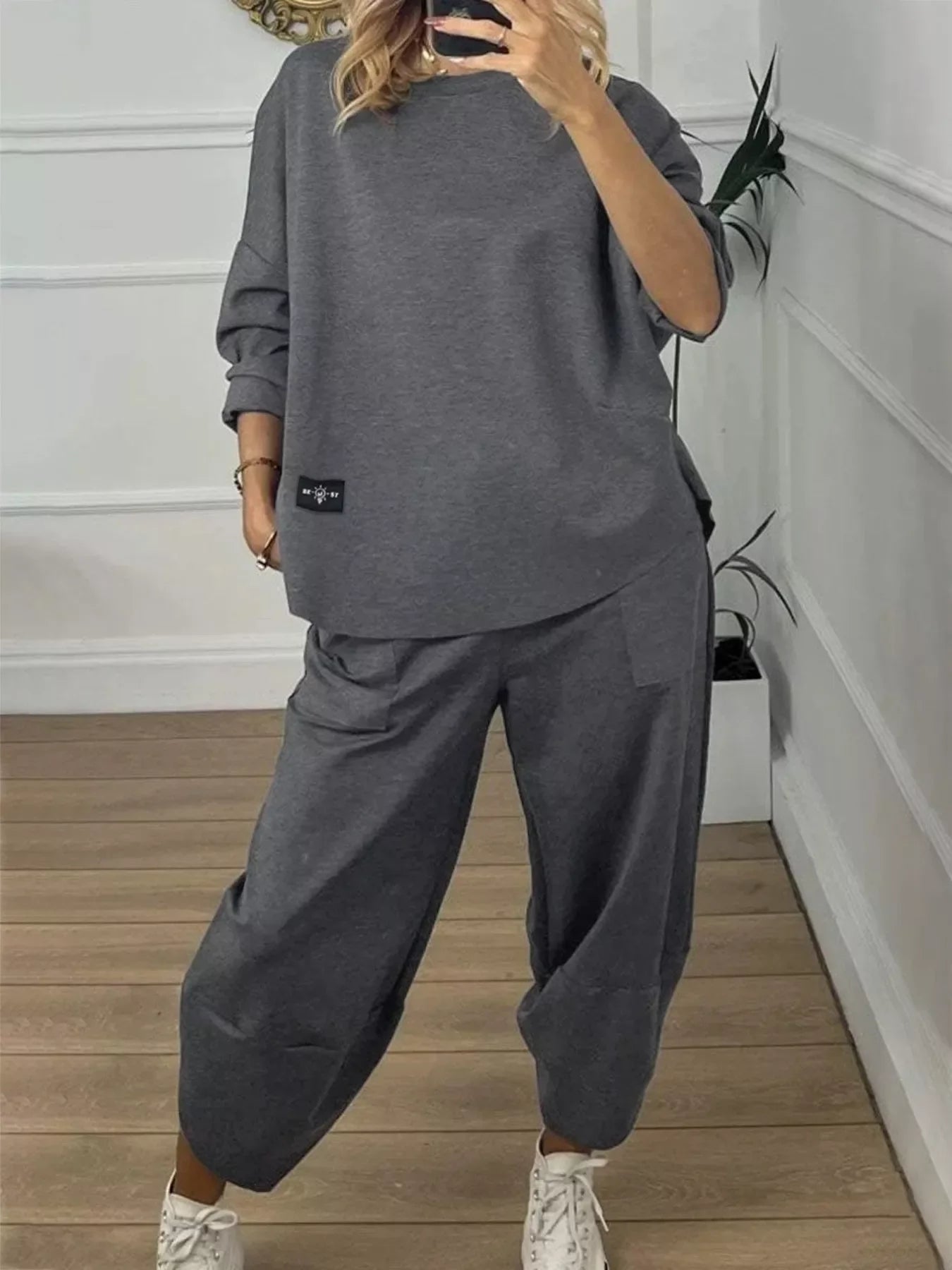 Plus Size Casual Loose Fit Top and Pants Two-Piece Set