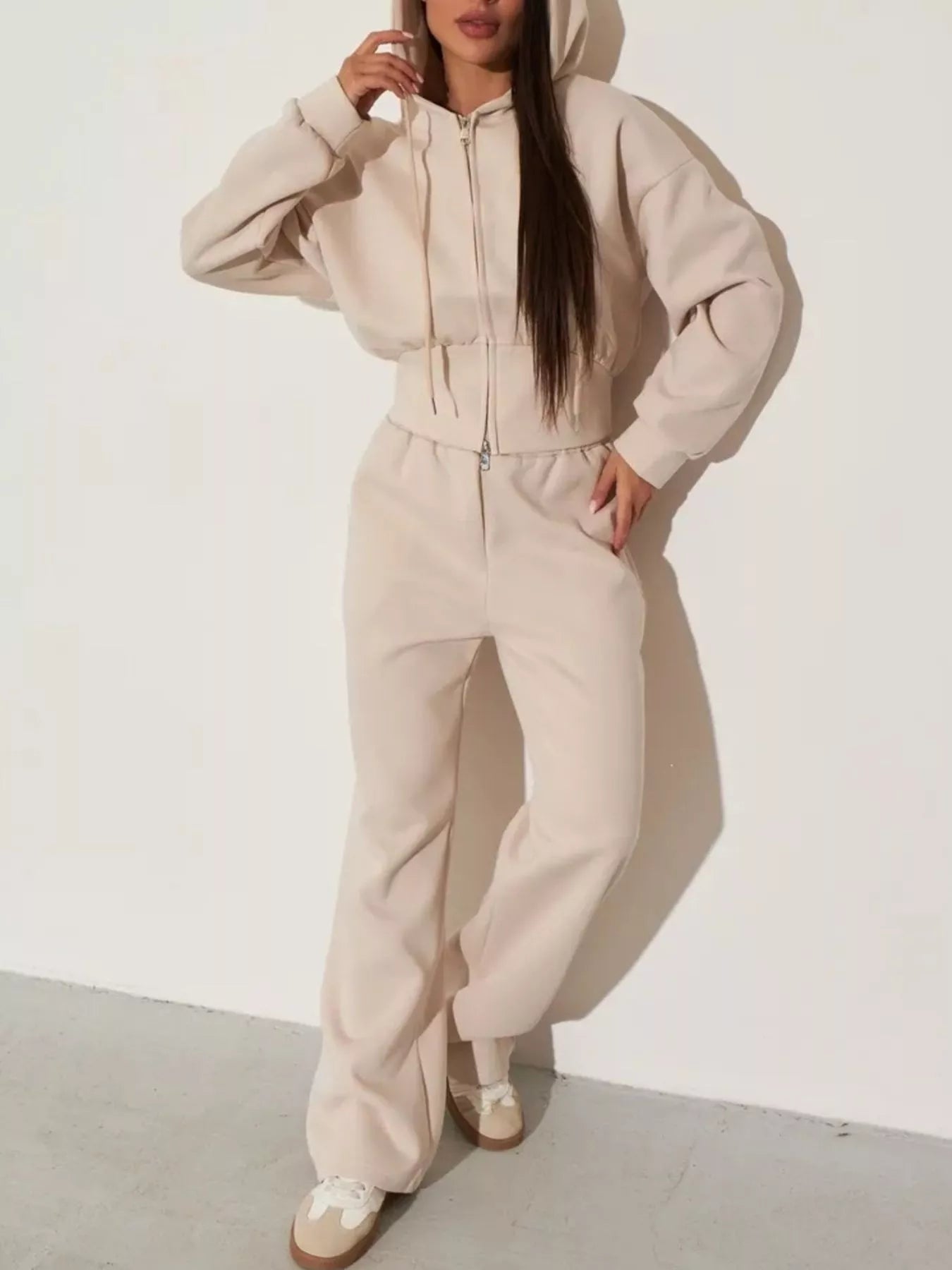 Zip-Up Hoodie and Wide-Leg Pants Set