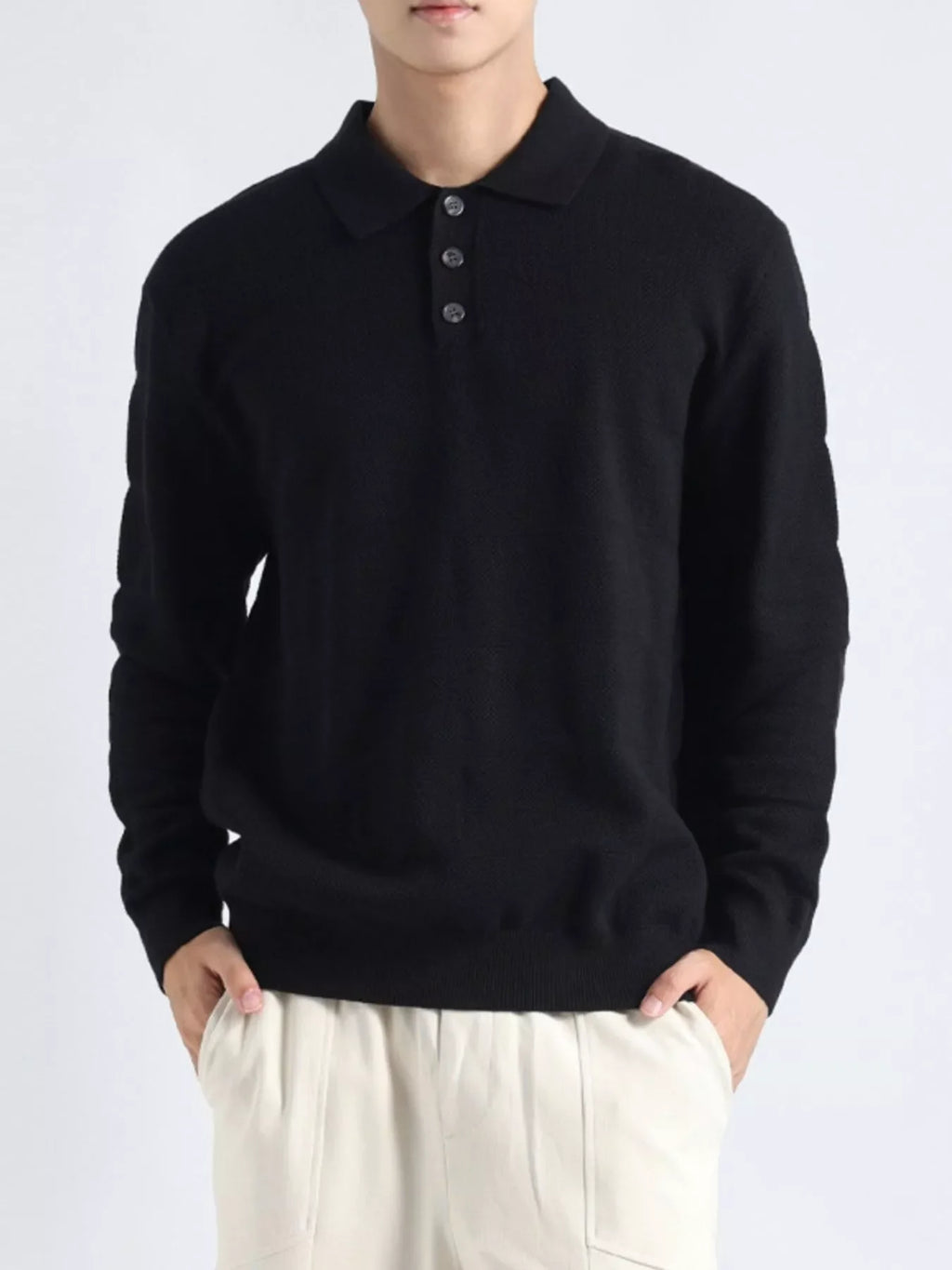 Men's Plus Size Button Detail Long Sleeve Knit Top