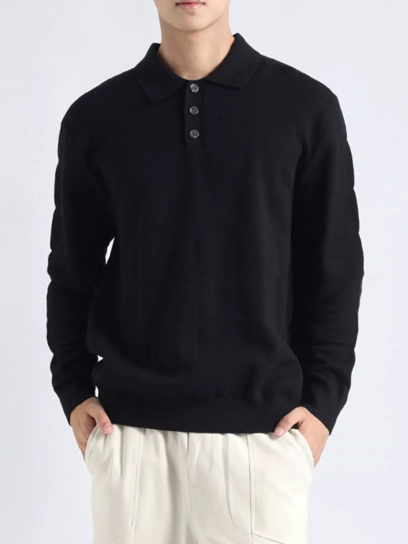 Men's Plus Size Button Detail Long Sleeve Knit Top