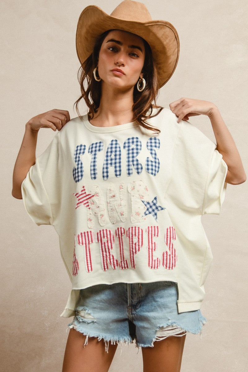 BiBi Mix And Match Stars And Stripes Patchwork Short Sleeve T-Shirt