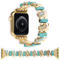 YOSWAN Boho Stone Bracelet Compatible with Apple Watch Band 41/40/38/42/44/45/49mm Women Handmade Stretchy Solo Loop Natural Stone Beaded Strap for iWatch Series 9 8 7 6 5 4 3 2 1 SE/Ultra (42/44/45/49mm-L(6.5"-7.5") Turquoise/Gold)