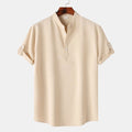 Men's Stand Collar Short Sleeve Henley Shirt