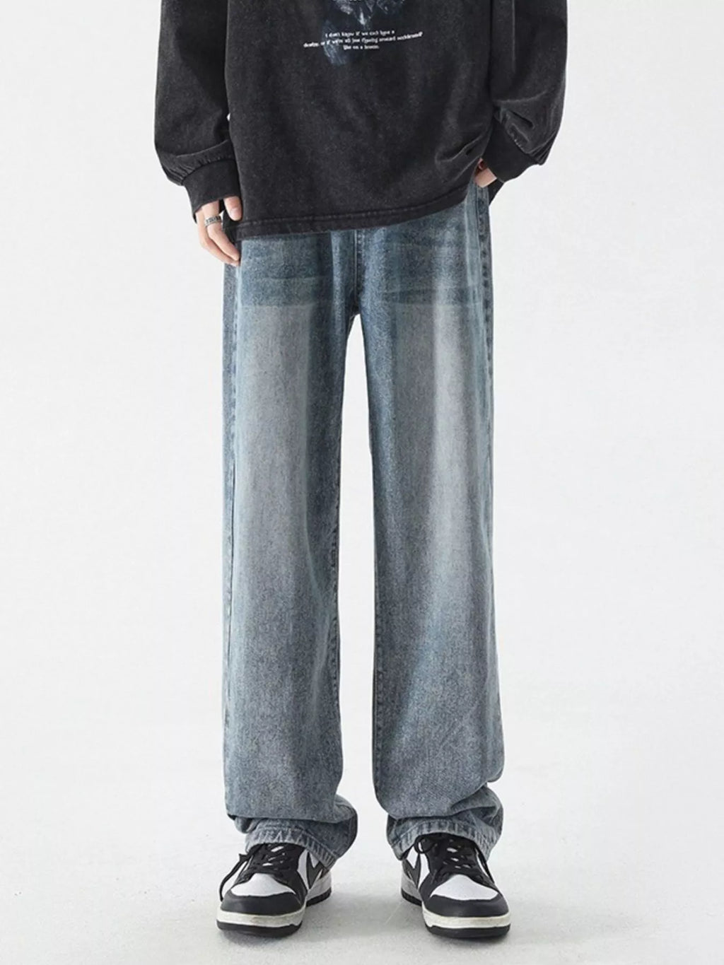 Men's Full Size Vintage Wash Wide Leg Jeans Plus Size