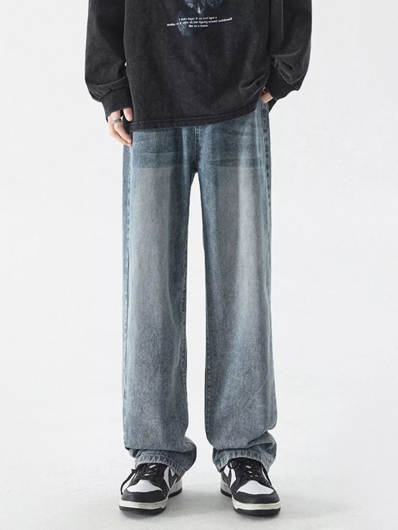 Men's Full Size Vintage Wash Wide Leg Jeans Plus Size