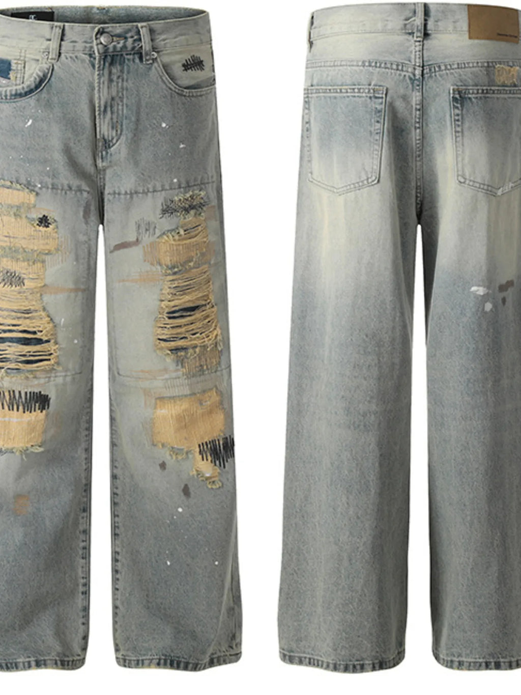Men's Vintage Distressed Wide Leg Jeans