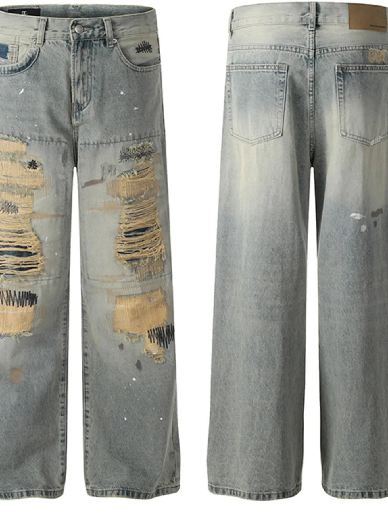 Men's Vintage Distressed Wide Leg Jeans