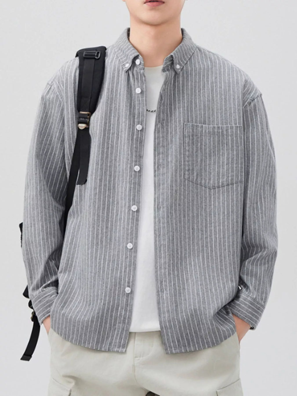Men's Plus Size Striped Button Up Long Sleeve Shirt