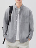 Men's Plus Size Striped Button Up Long Sleeve Shirt
