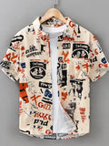 Men's Plus Size Printed Button Up Short Sleeve Shirt