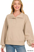 Zenana Fleece Half Snap Button Sweatshirt