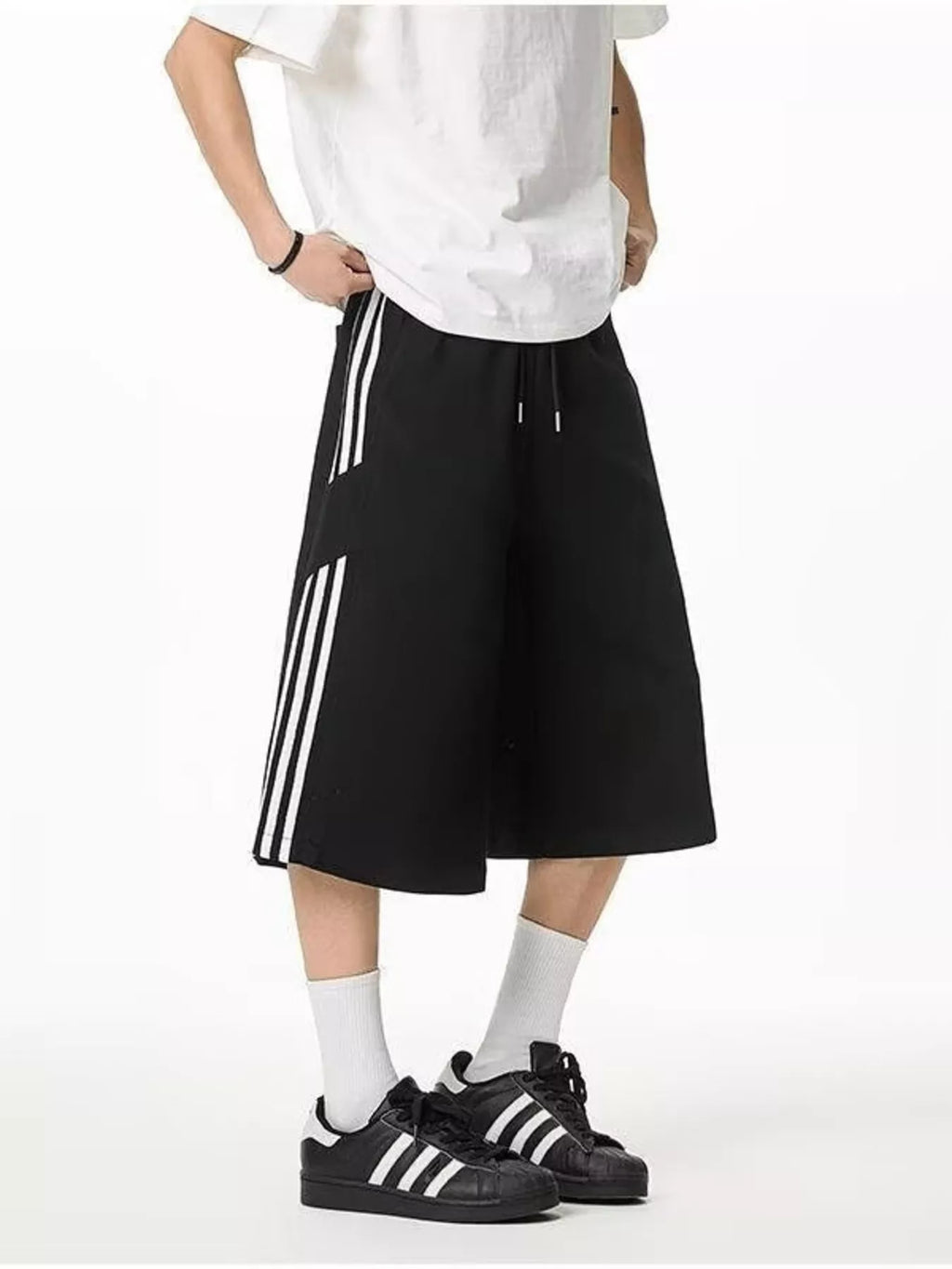Men's Plus Size Striped Wide-Leg Cropped Pants