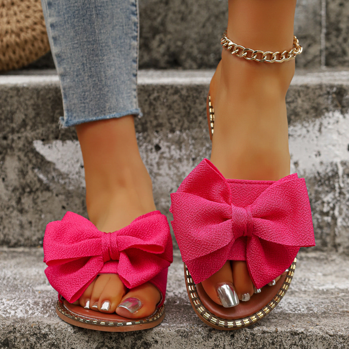Bowknot Embellished Flat Sandals