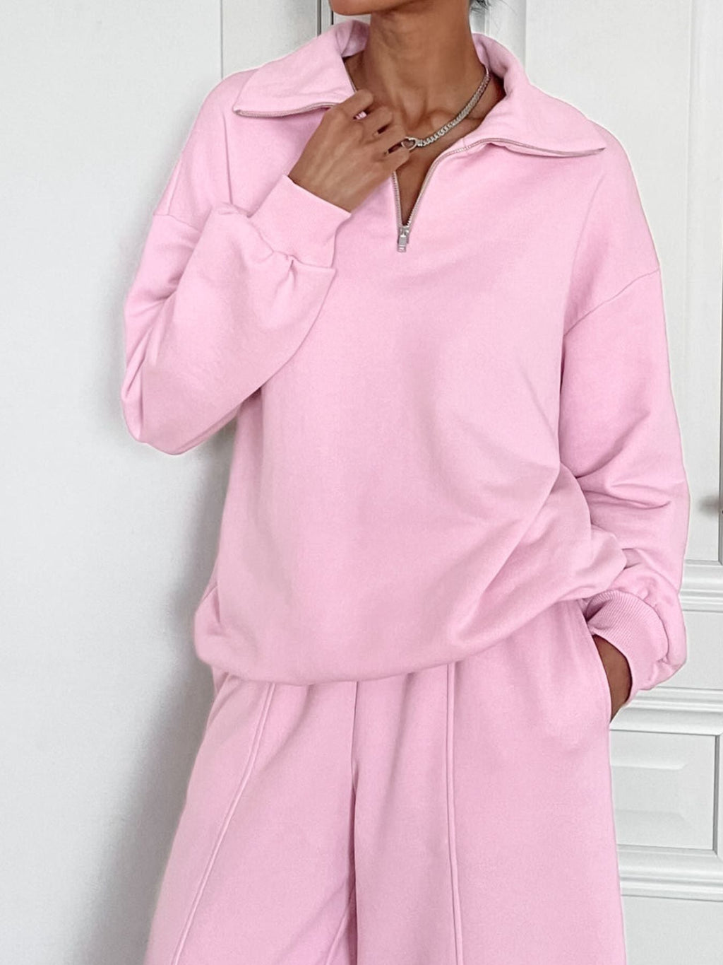 Quarter Zip Long Sleeve Top and Pants Set