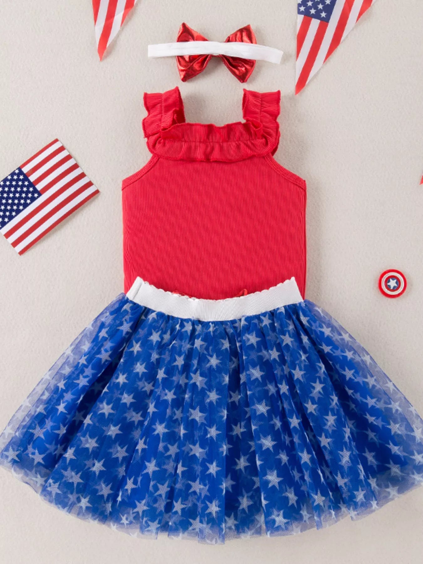 Children's Patriotic Star Print Tank and Tulle Skirt Set