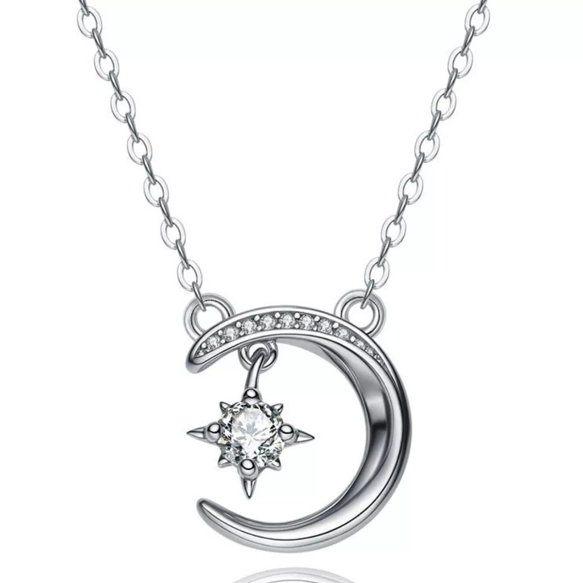 925 Sterling Silver Moissanite Star Moon Necklace