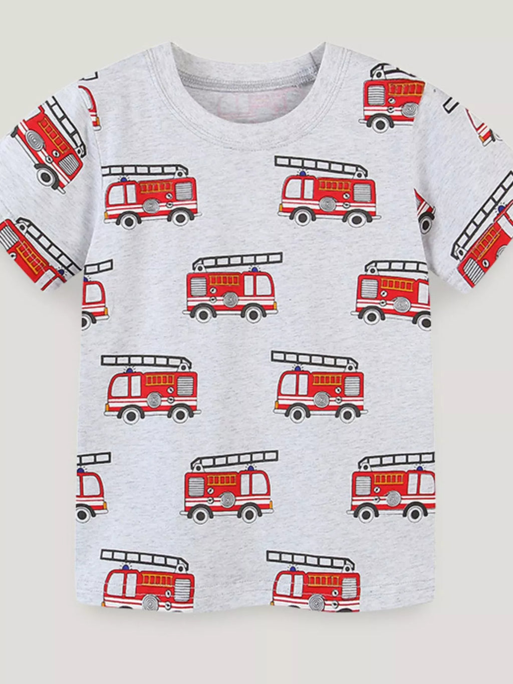 Children's Fire Truck Print Crew Neck T-Shirt