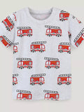Children's Fire Truck Print Crew Neck T-Shirt