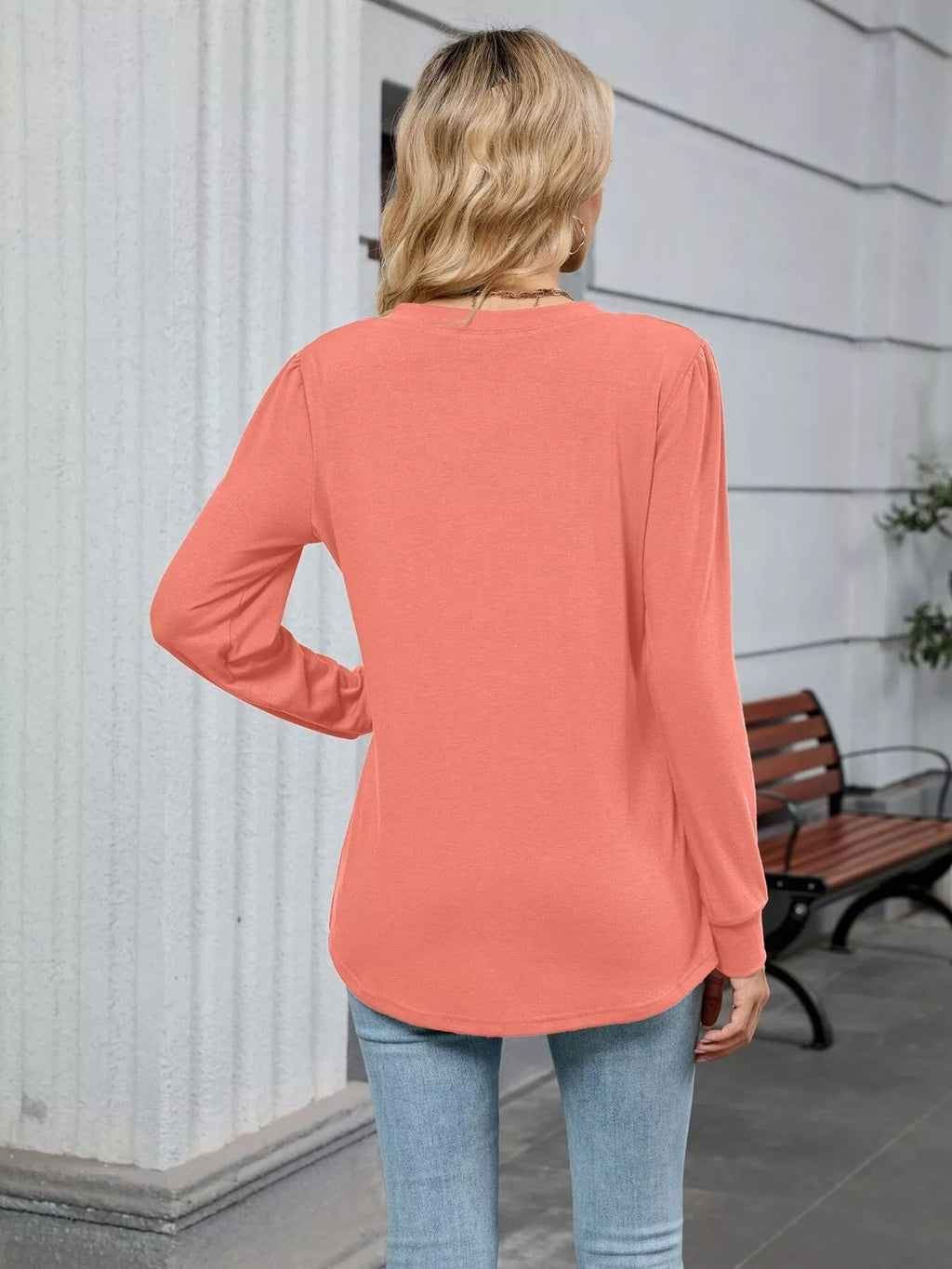 V-Neck Long Sleeve Relaxed Fit T-Shirt