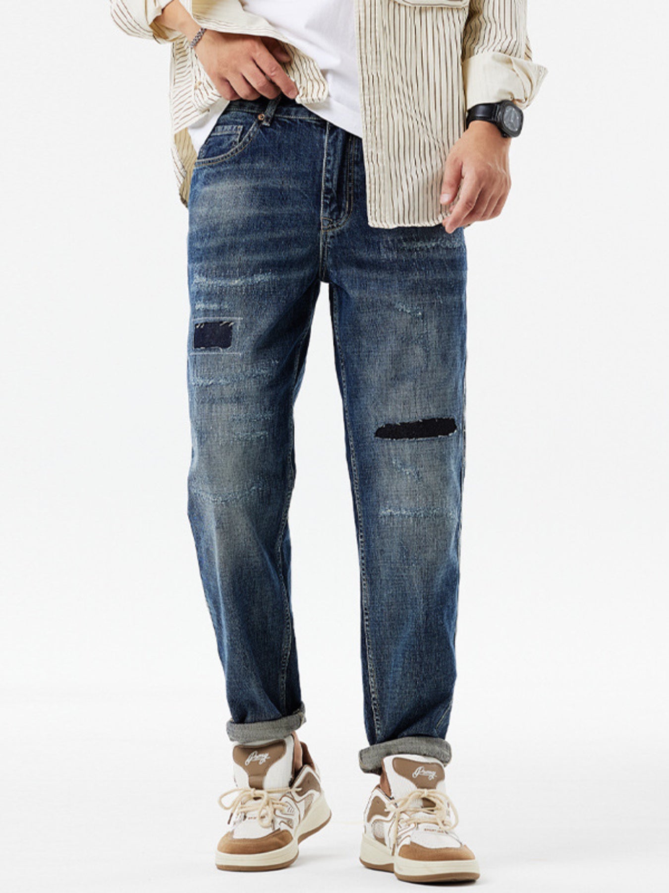 Men's Distressed Patchwork Jeans