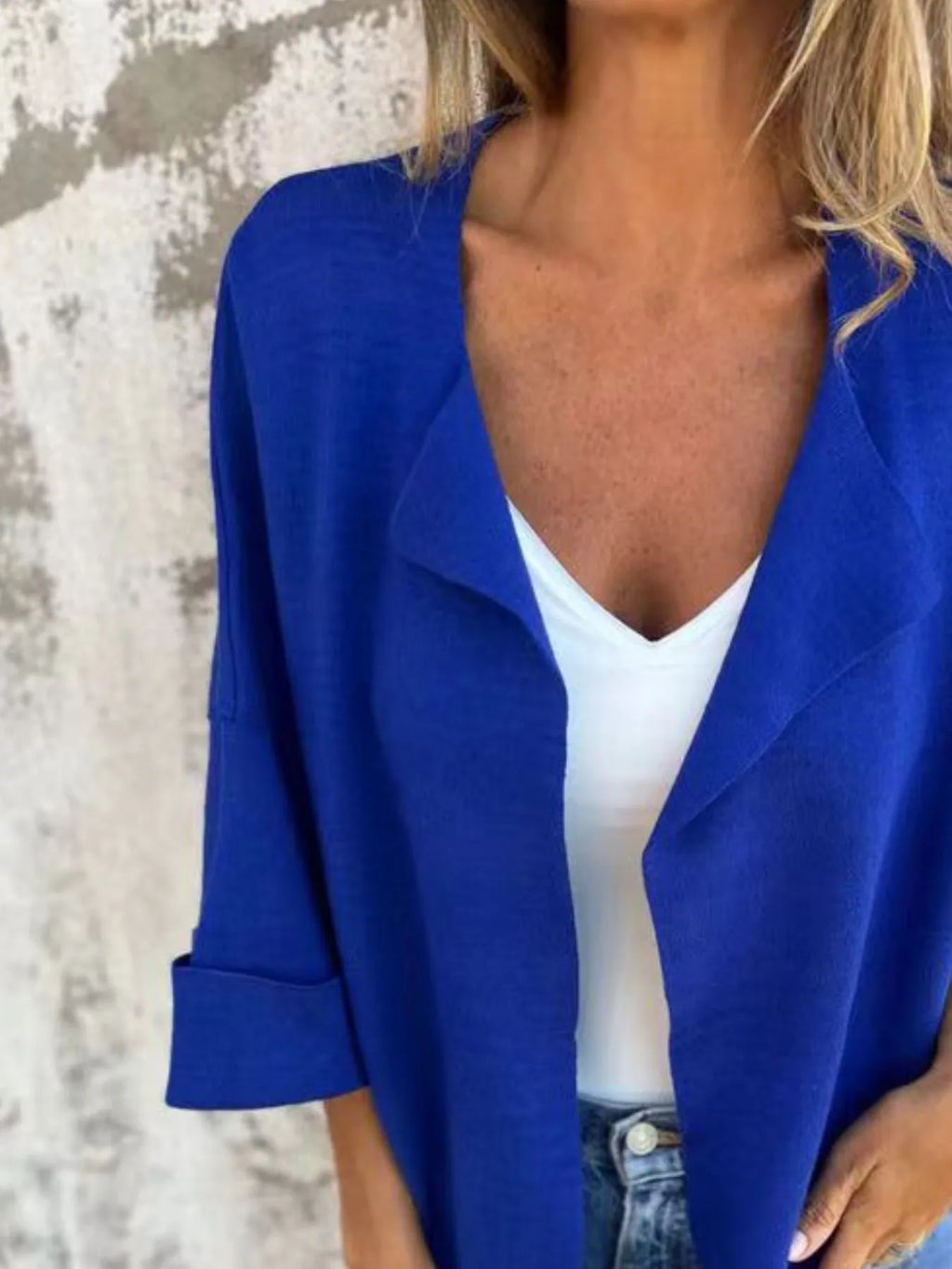Full Size Open Front 3/4 Sleeve Cardigan Plus Size