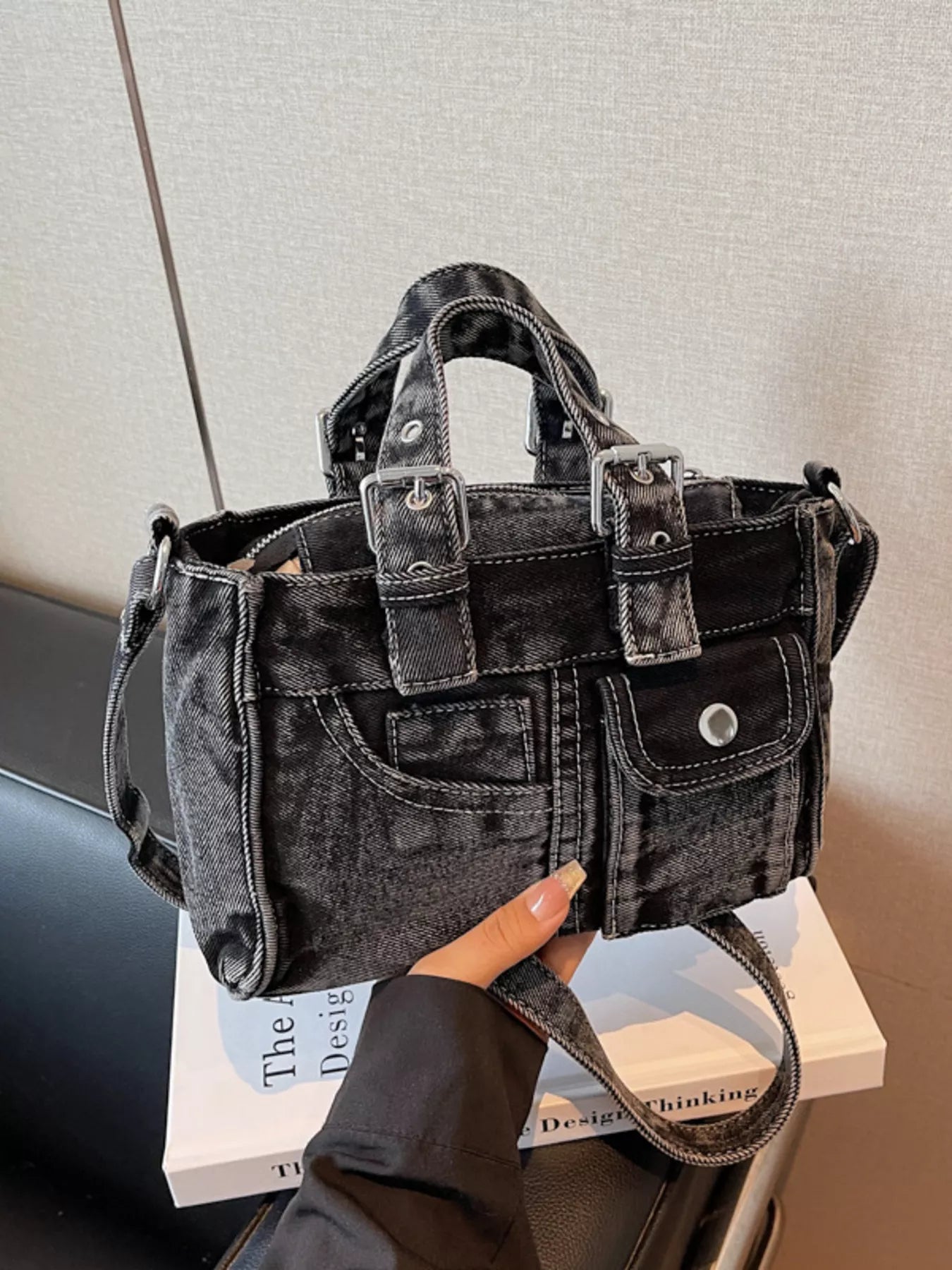 Vintage Washed Denim Crossbody Bag