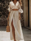 Lace Crop Top and Slit Maxi Skirt Set