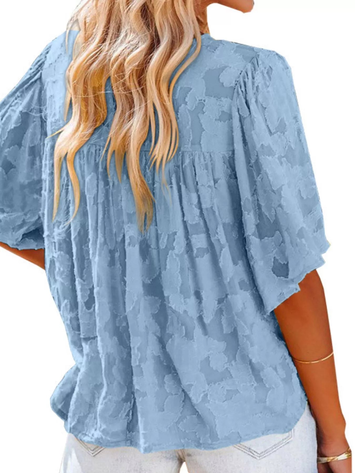 Full Size Textured V-Neck Button-Down Shirt Plus Size