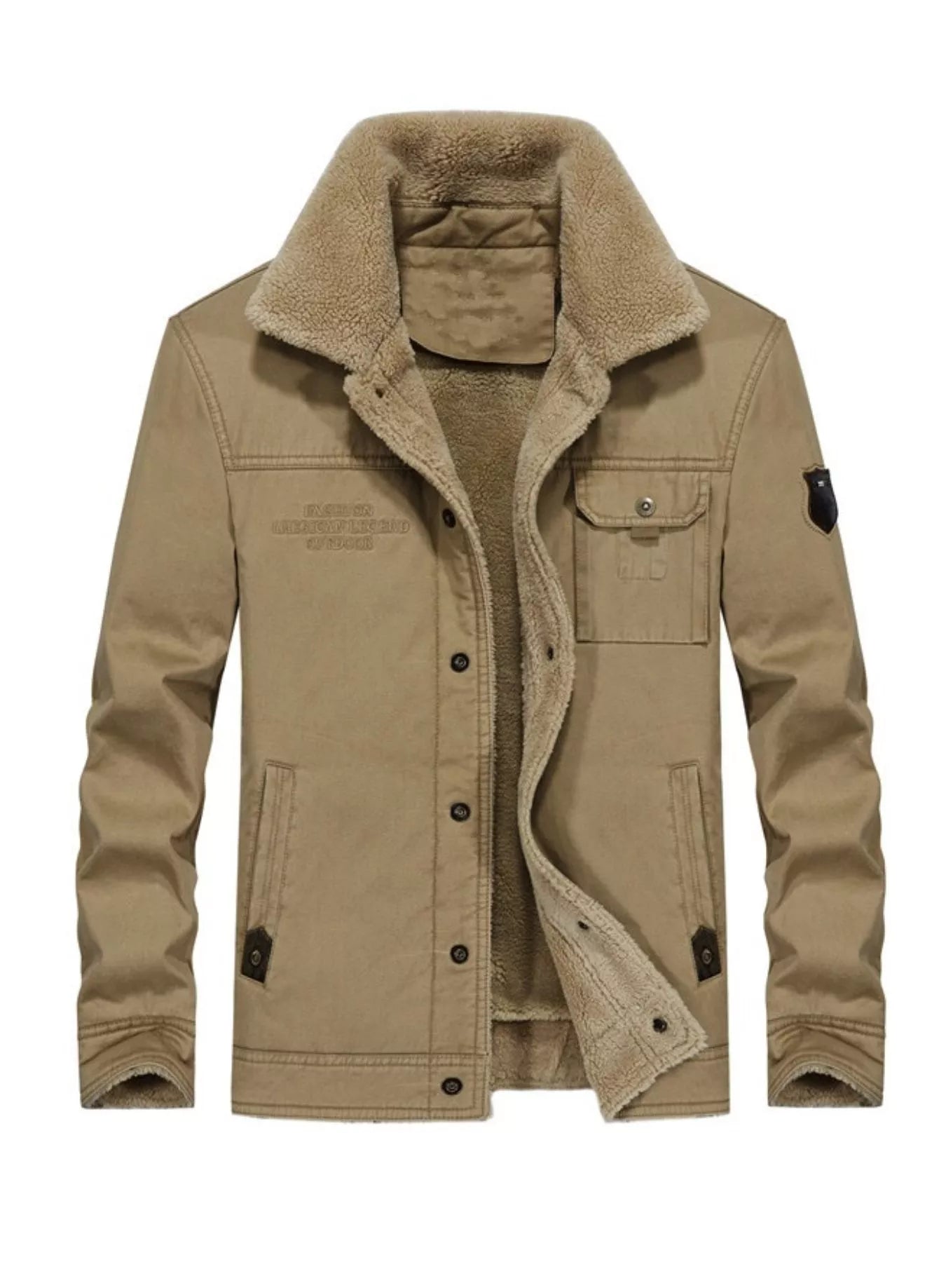 Men's Plus Size Solid Color Sherpa Lined Jacket