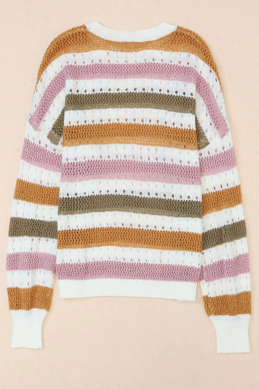 Striped Round Neck Hollowed Sweater