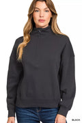 Zenana Fleece High Neck Half Zip Sweatshirt