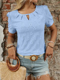 Eyelet Round Neck Short Sleeve Top