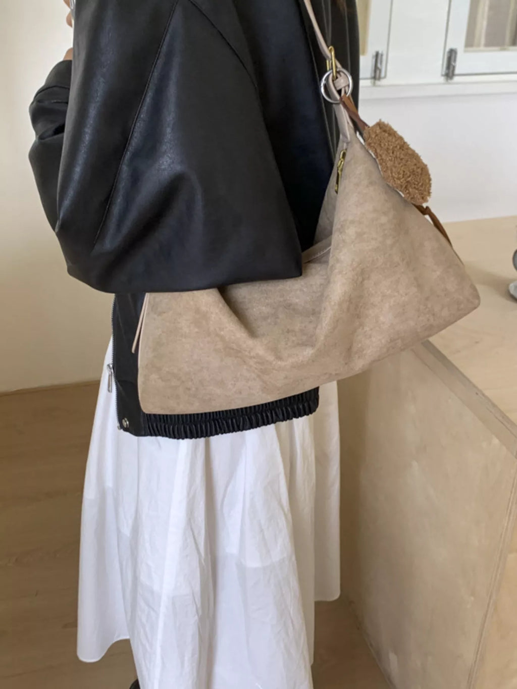Solid Color Suede Hobo Crossbody Bag