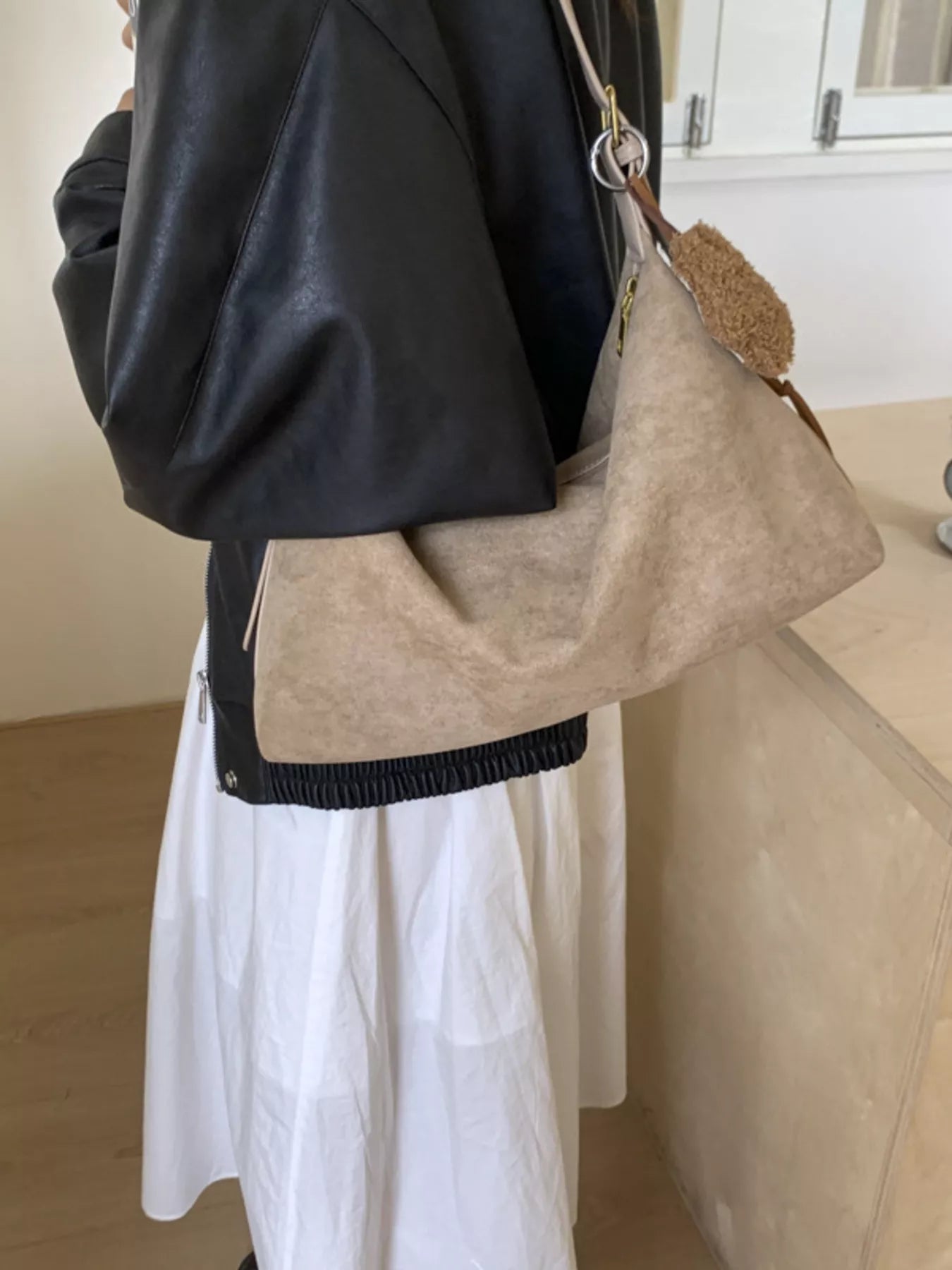 Solid Color Suede Hobo Crossbody Bag