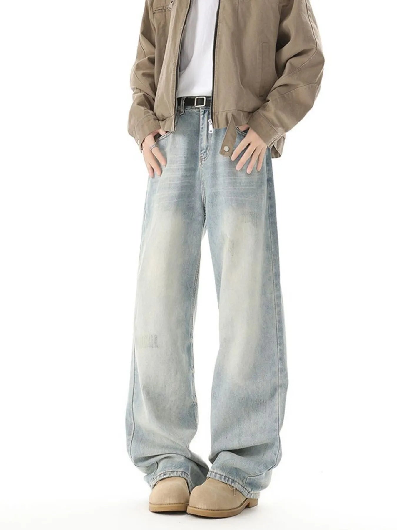 Men's High Waisted Washed Wide Leg Jeans