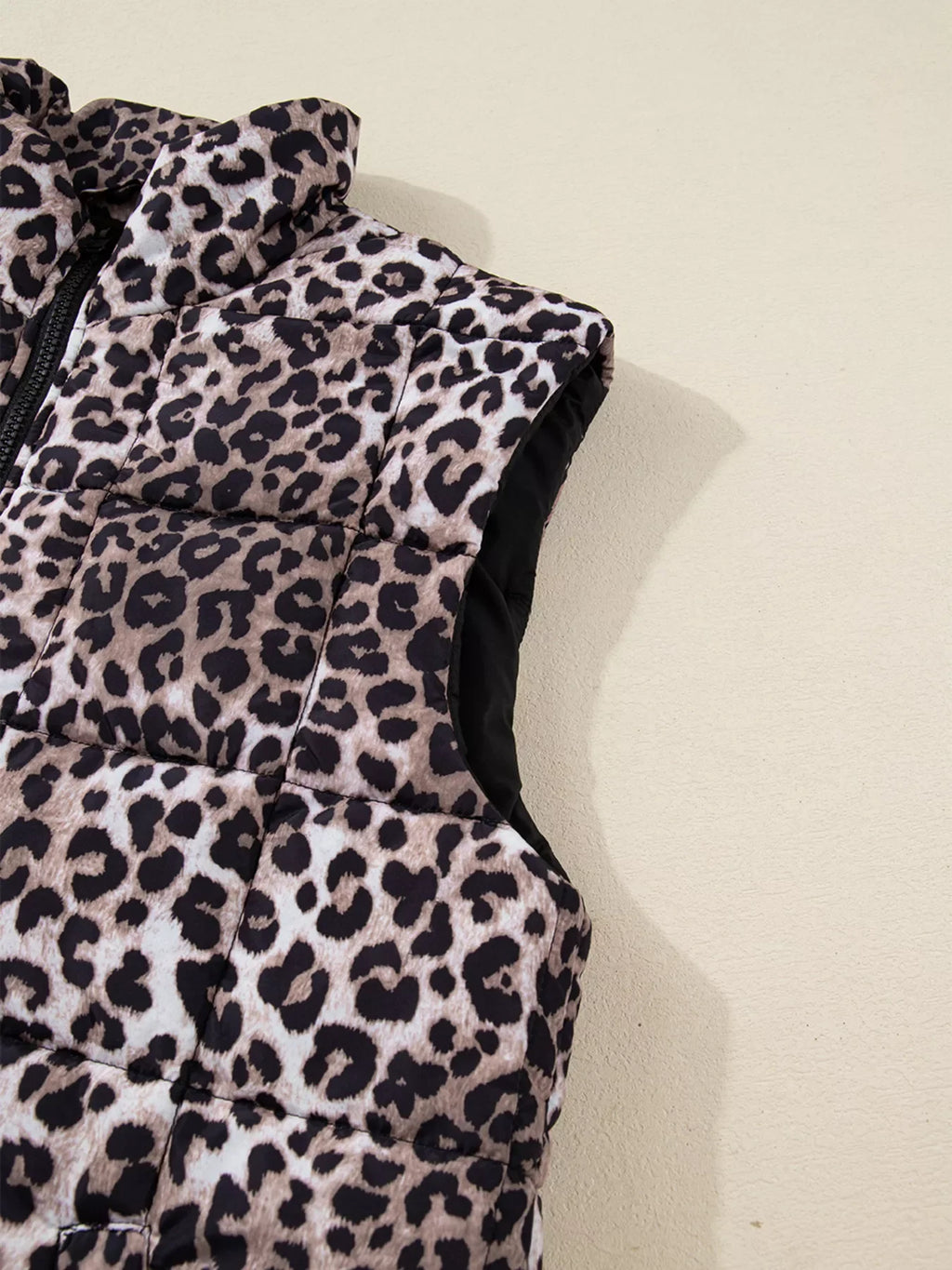 Leopard Quilted Full Zipper Casual Puff Vest