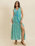 Slit Printed V-Neck Sleeveless Dress