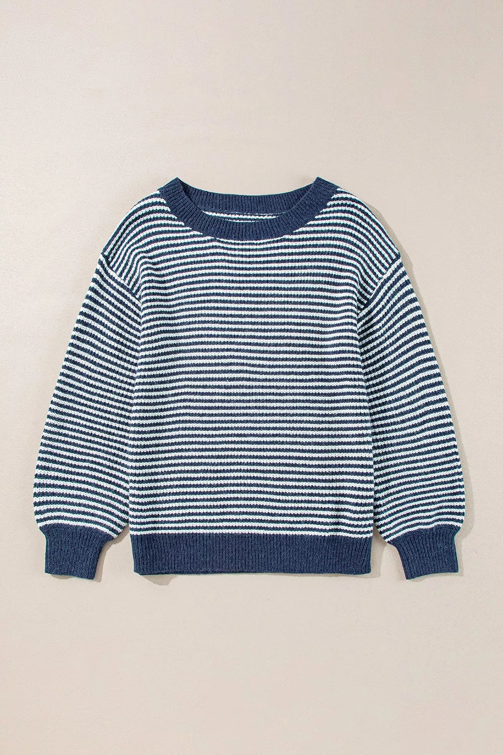 Striped Lantern Sleeve Drop Shoulder Cozy Sweater