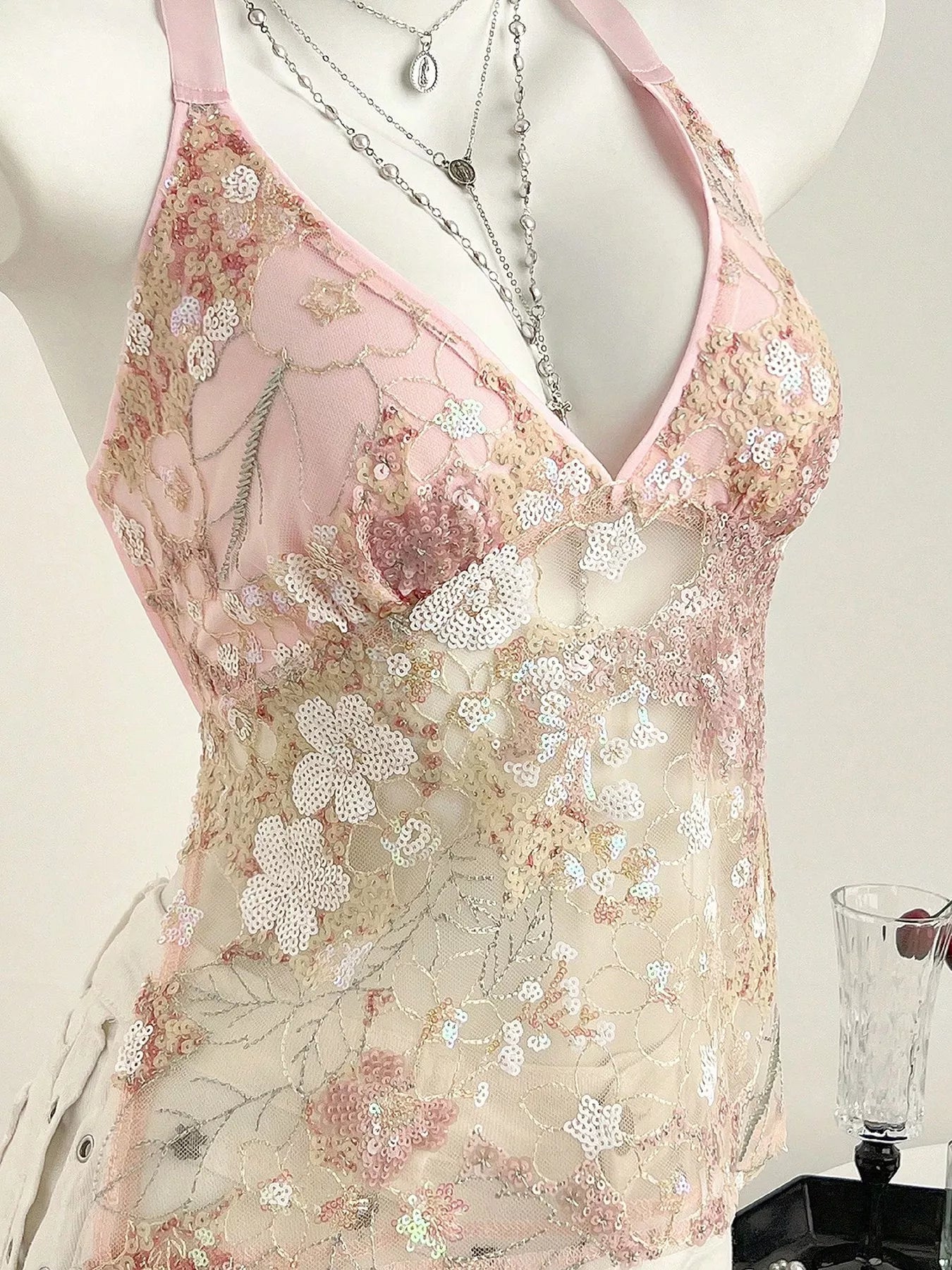 Sequin Halter Neck Cami