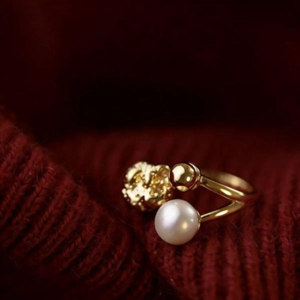 18K Gold-Plated Pearl Open Ring