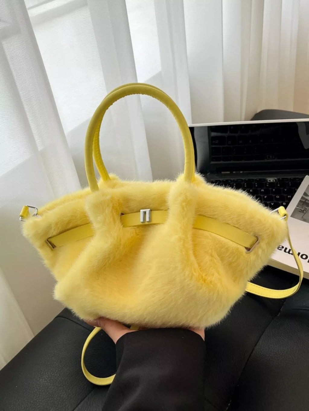 Fluffy Crossbody Bag with Buckle Detail