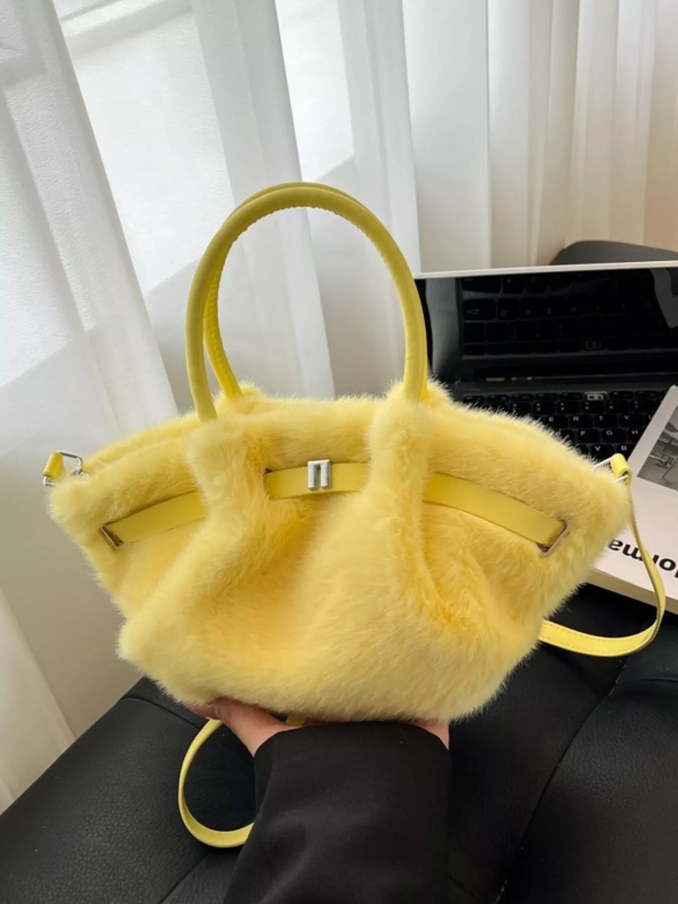 Fluffy Crossbody Bag with Buckle Detail