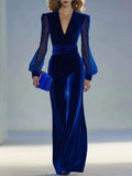 Velvet Wide Leg Jumpsuit with Sheer Sleeves