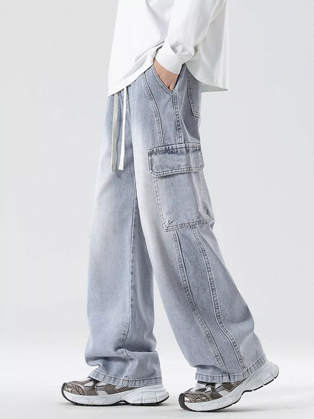 Men's Full Size Wide Leg Cargo Jeans Plus Size