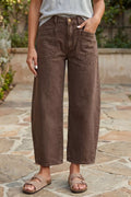 Solid Color Square Patch Pocket Ankle-length Barrel Jeans