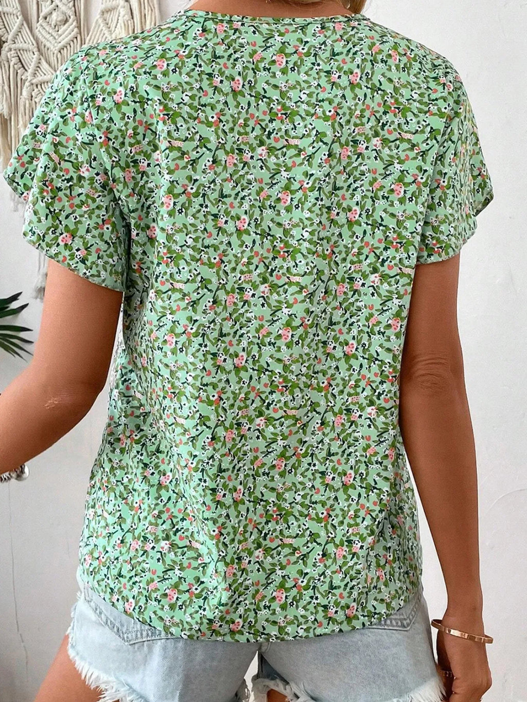 Floral Print V-Neck Short Sleeve Blouse