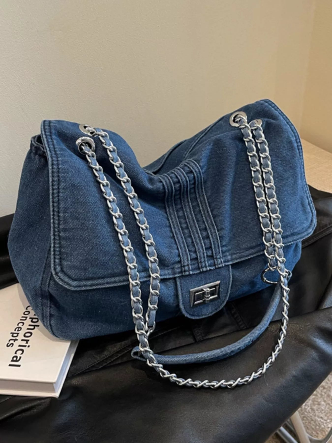 Denim Flap Chain Shoulder Bag