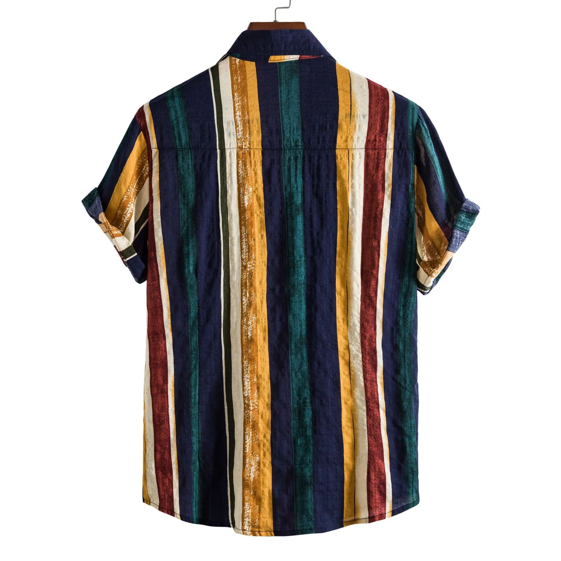 Men's Plus Size Striped Short Sleeve Button-Up Shirt